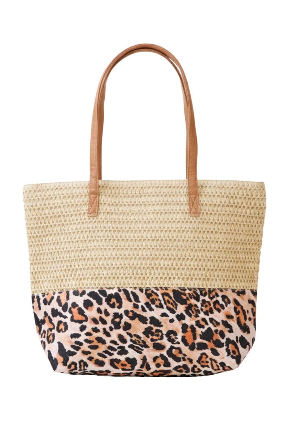 MB0352 Leopard Print Straw Tote Bag - MiMi Wholesale