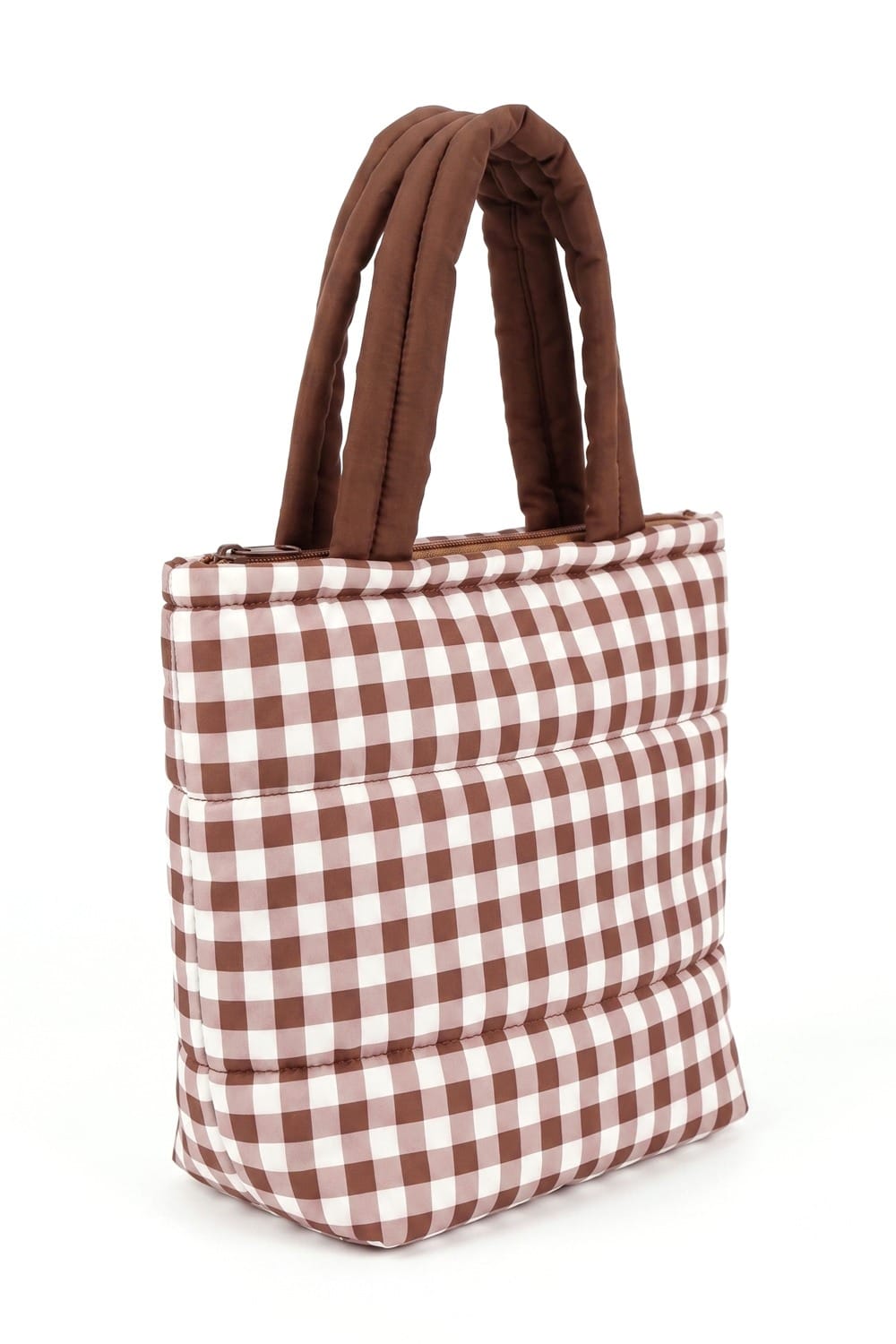 MB0377T Gingham Quilted Puffer Tote Bag - MiMi Wholesale
