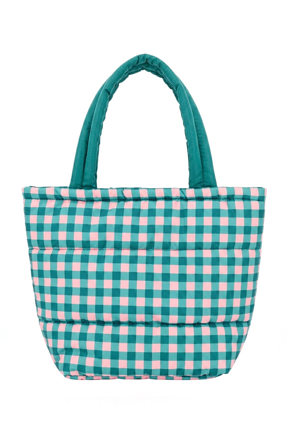 MB0377T Gingham Quilted Puffer Tote Bag - MiMi Wholesale