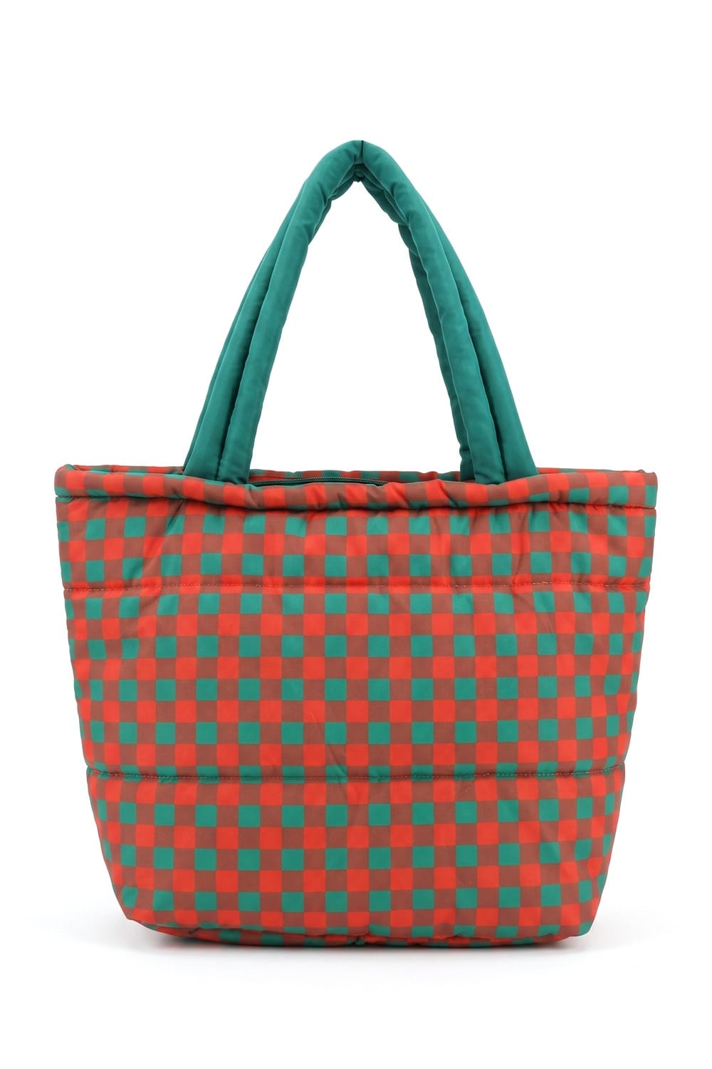 MB0377T Gingham Quilted Puffer Tote Bag - MiMi Wholesale