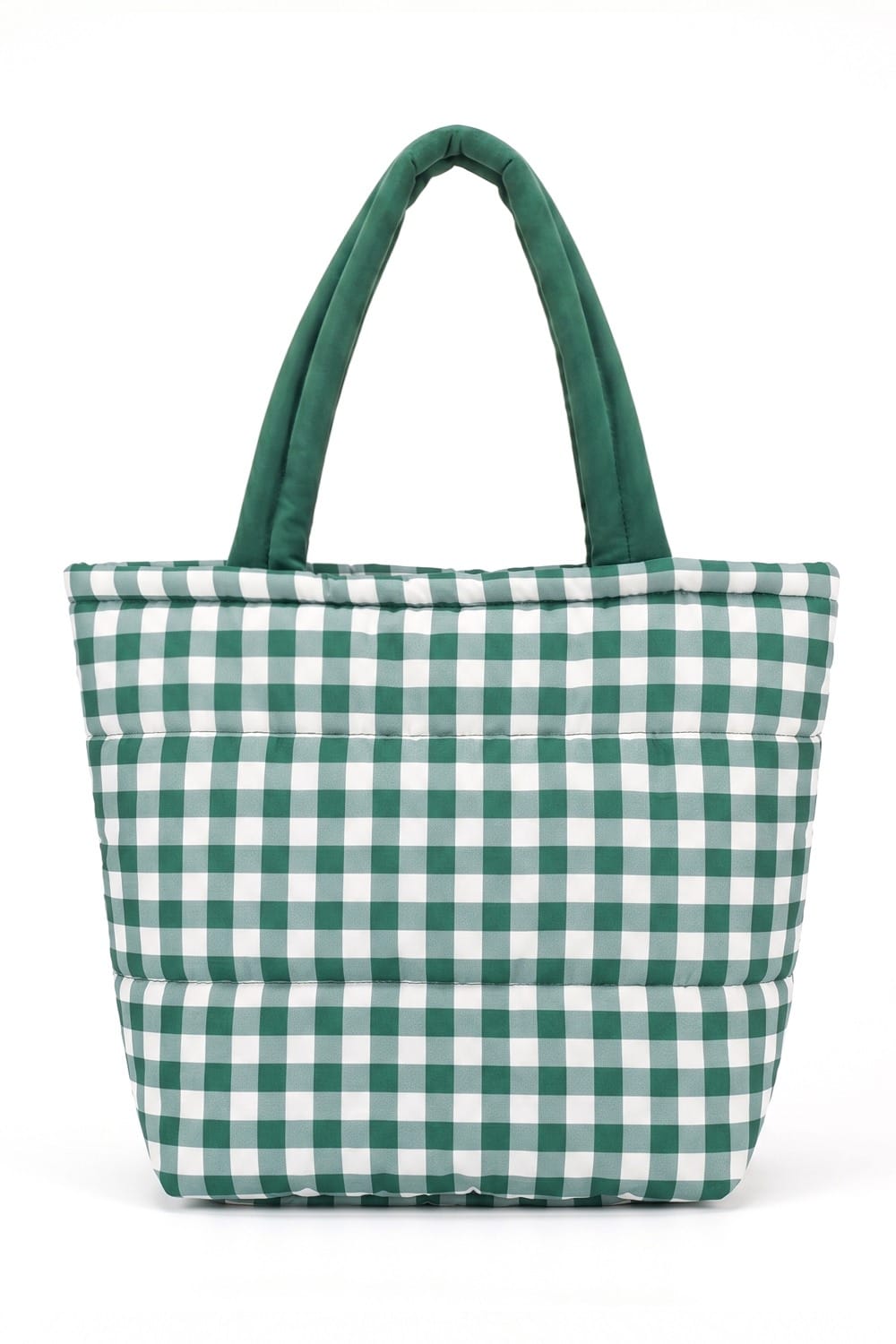 MB0377T Gingham Quilted Puffer Tote Bag - MiMi Wholesale