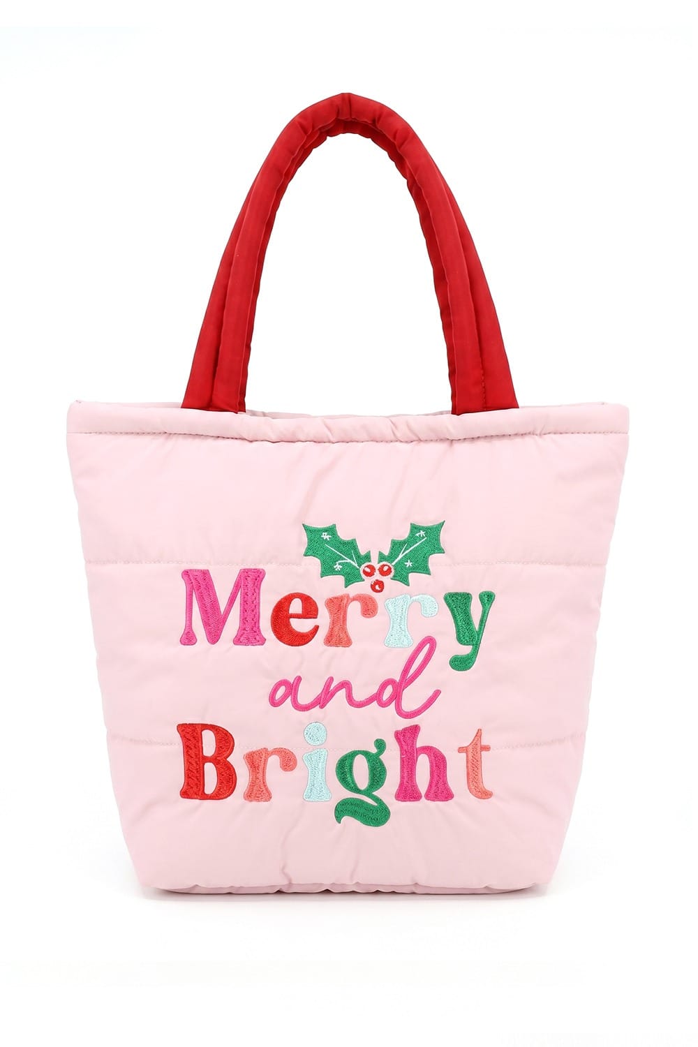 MB0378 Merry & Bright Christmas Quilted Puffer Tote Bag - MiMi Wholesale