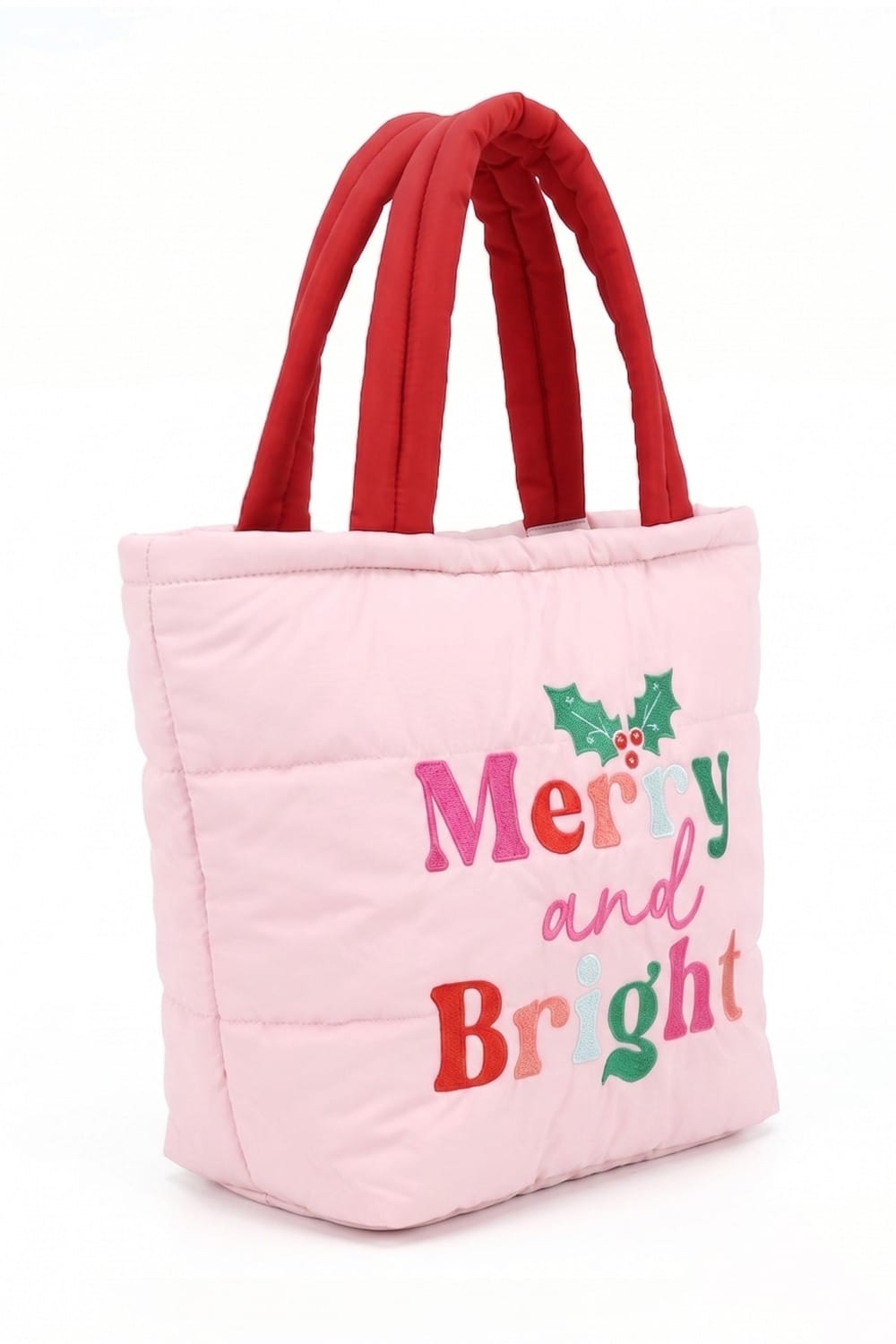 MB0378 Merry & Bright Christmas Quilted Puffer Tote Bag - MiMi Wholesale