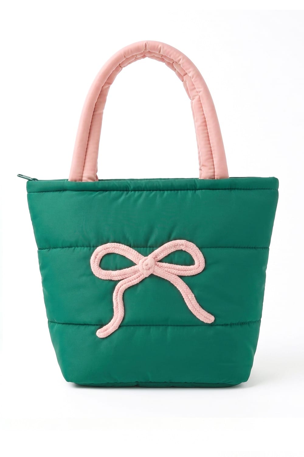 MB0380 Pink Bow Quilted Puffer Tote Bag - MiMi Wholesale