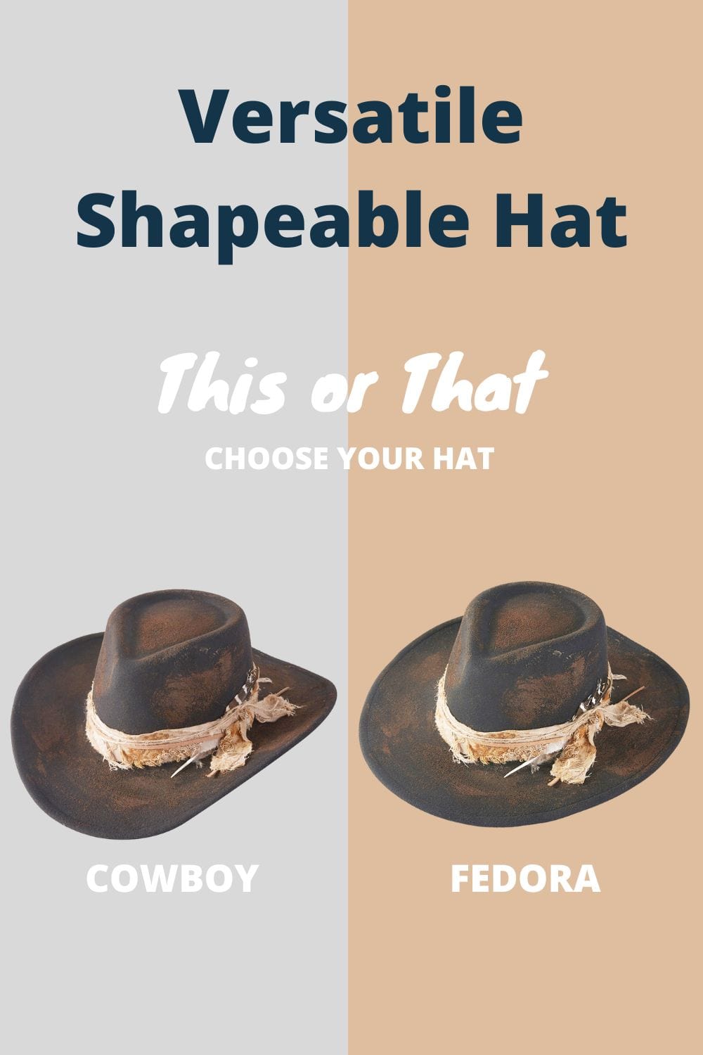 MH0238 Scarlett 2 in 1 Rustic Cowgirl/Fedora Hat - MiMi Wholesale