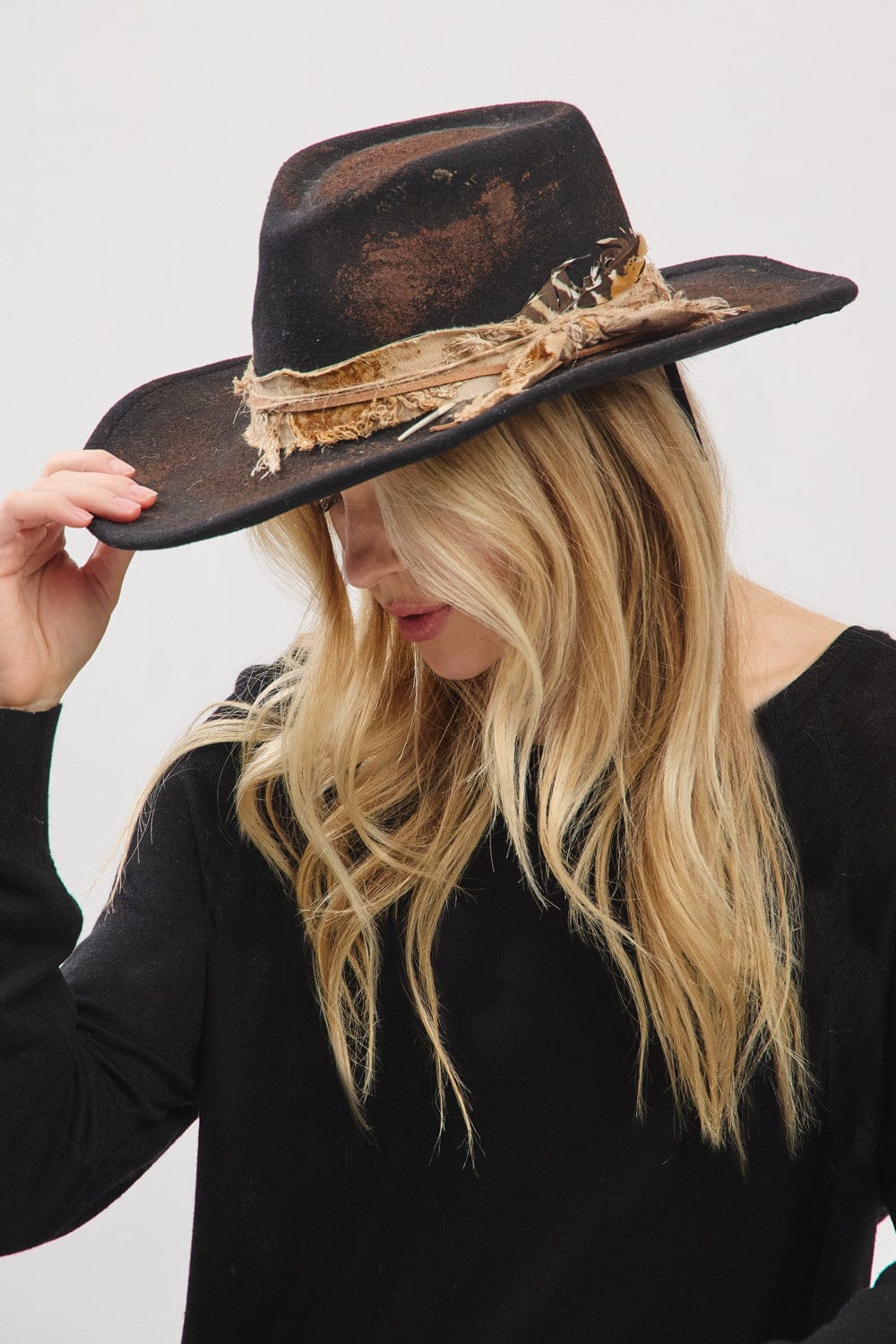 MH0238 Scarlett 2 in 1 Rustic Cowgirl/Fedora Hat - MiMi Wholesale