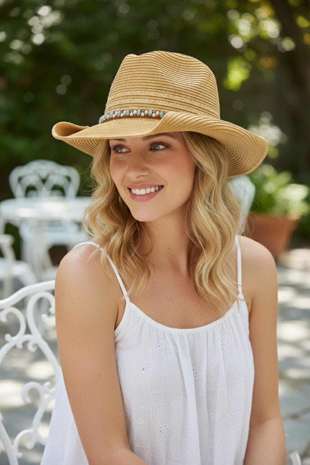 MH0288 Straw Cowboy Hat With Multicolor Beaded Band - MiMi Wholesale
