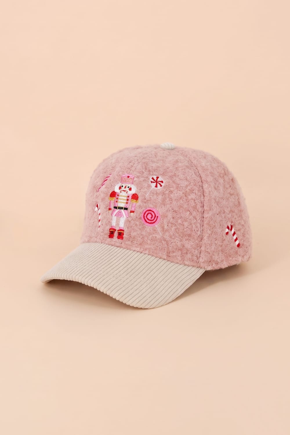 MH0381 Nutcracker Candy Embroidered Sherpa & Corduroy Cap - MiMi Wholesale