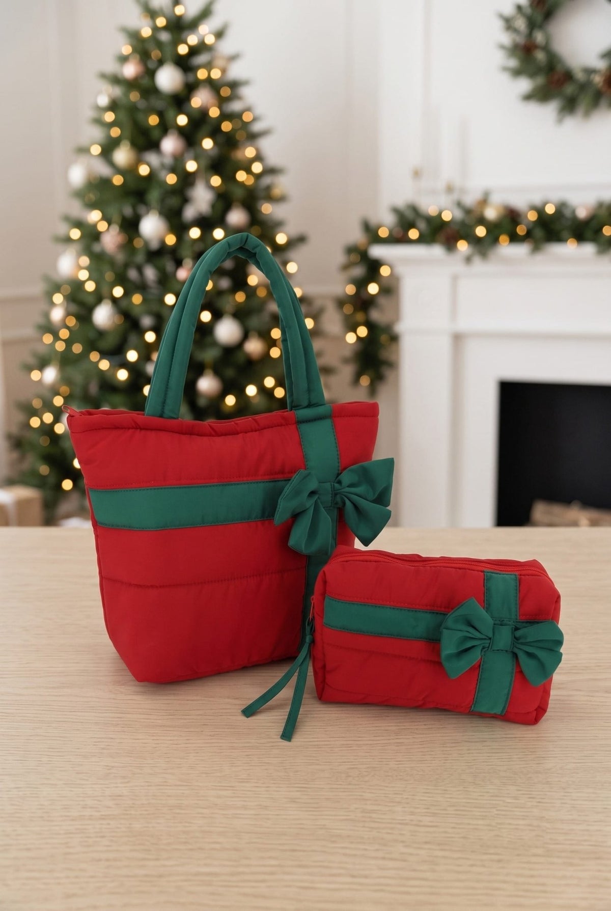 MP0376 Bow Accent Gift Box Quilted Puffer Pouch - MiMi Wholesale