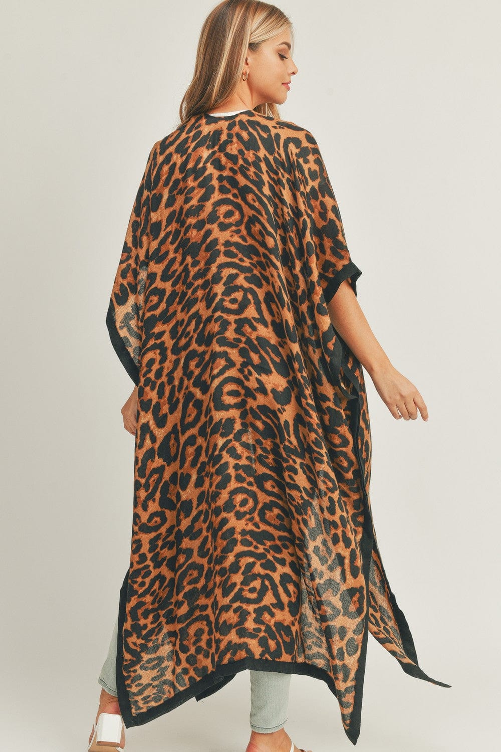 MS0295 Long Leopard Kimono - MiMi Wholesale
