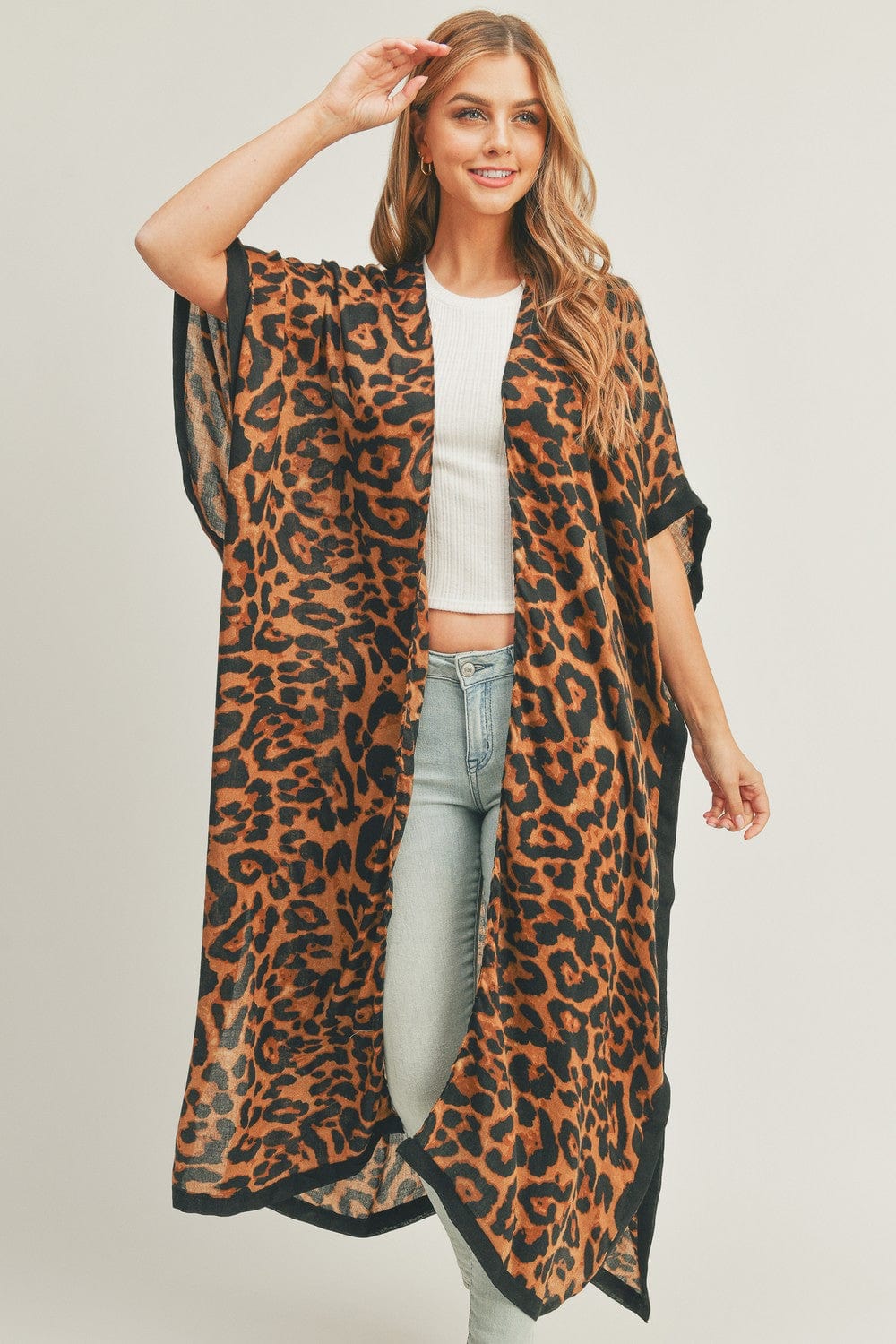 MS0295 Long Leopard Kimono - MiMi Wholesale