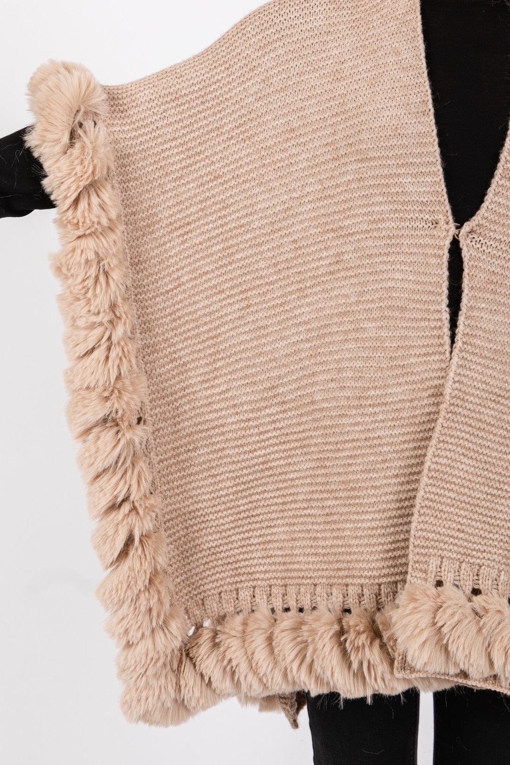MS0409 Faux Fur Trim Cape With Closure - MiMi Wholesale