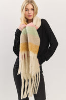 MS0451 Multi Color Striped Brushed Fringe Scarf - MiMi Wholesale