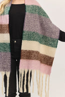 MS0451 Multi Color Striped Brushed Fringe Scarf - MiMi Wholesale