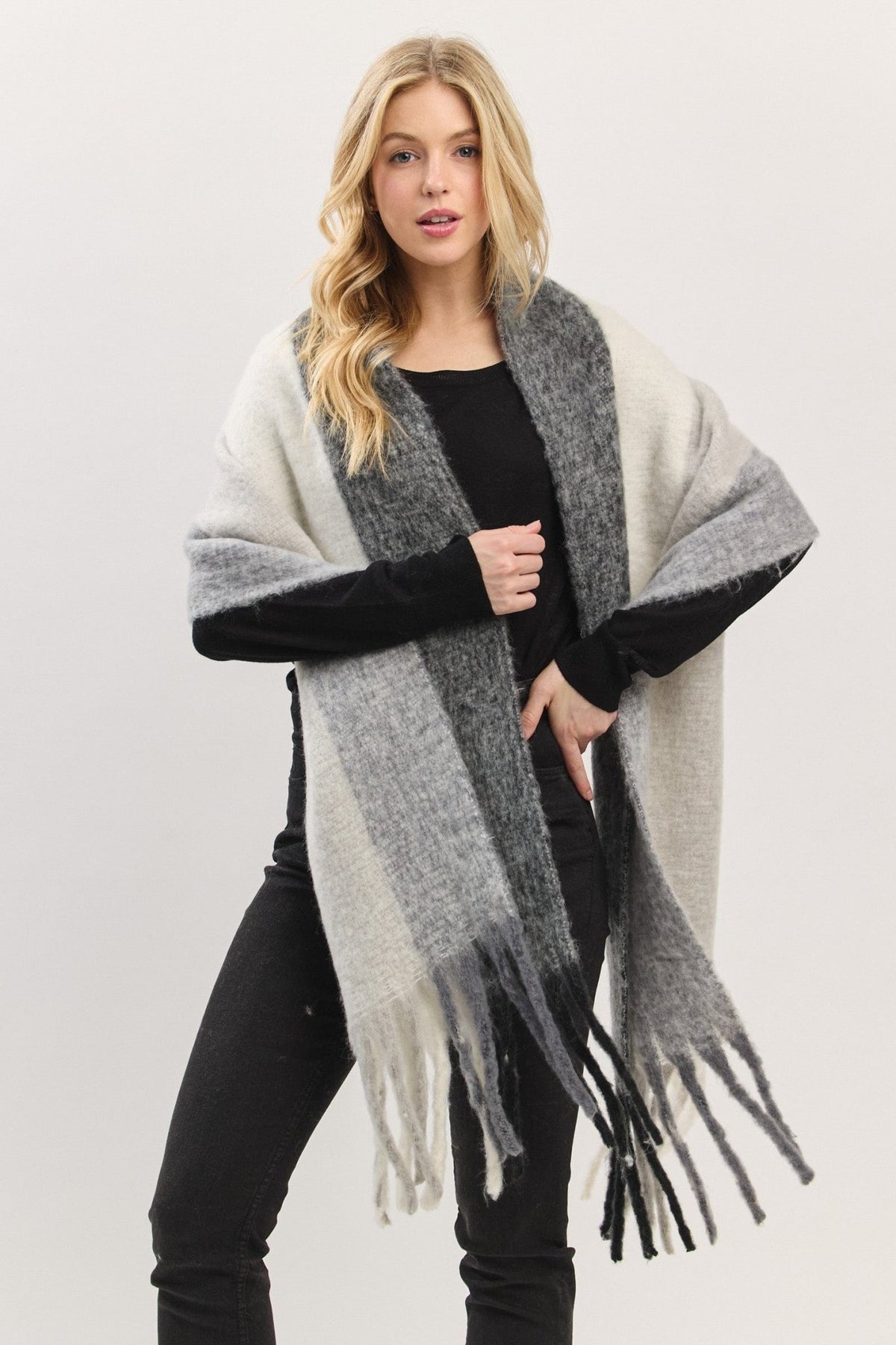 MS0452 Solid Brushed Fringe Scarf - MiMi Wholesale