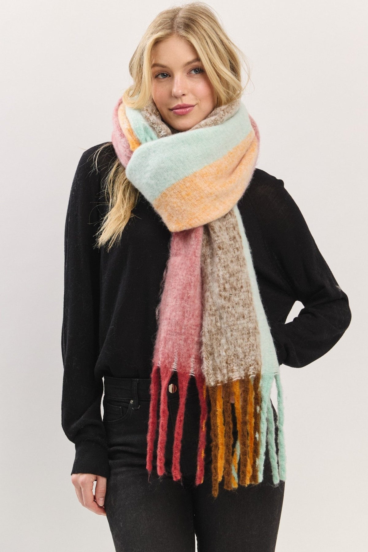 MS0452 Solid Brushed Fringe Scarf - MiMi Wholesale