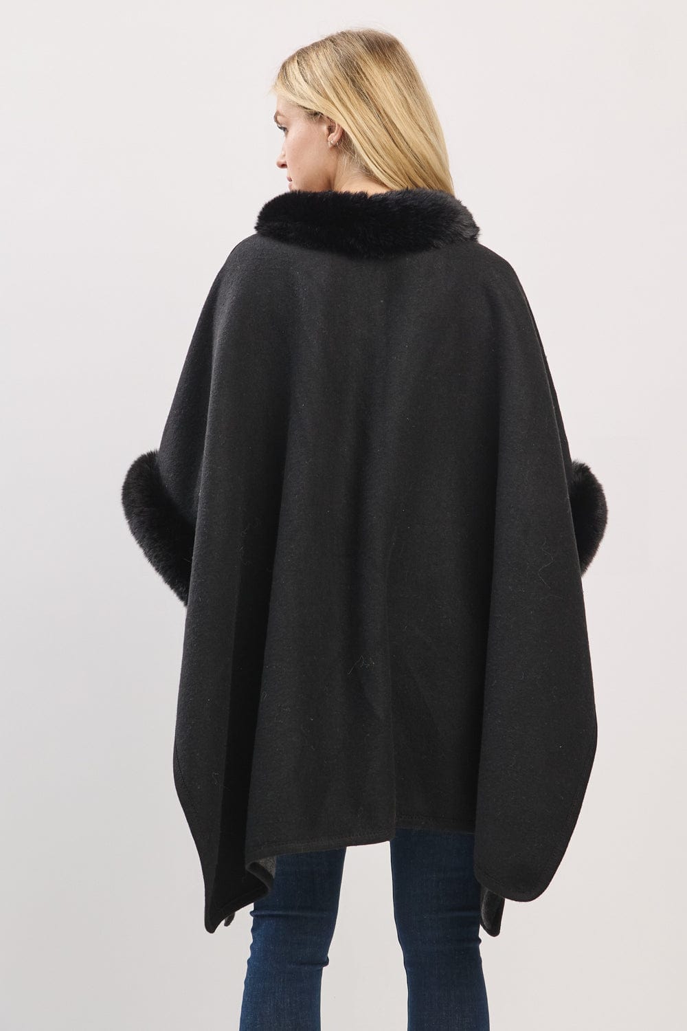 MS0454 Cape With Faux Fur Trim and Toggle Closure - MiMi Wholesale