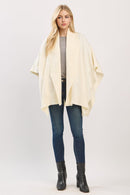 MS0455 Soft Knit Open Front Shawl With Ribbed Trim - MiMi Wholesale