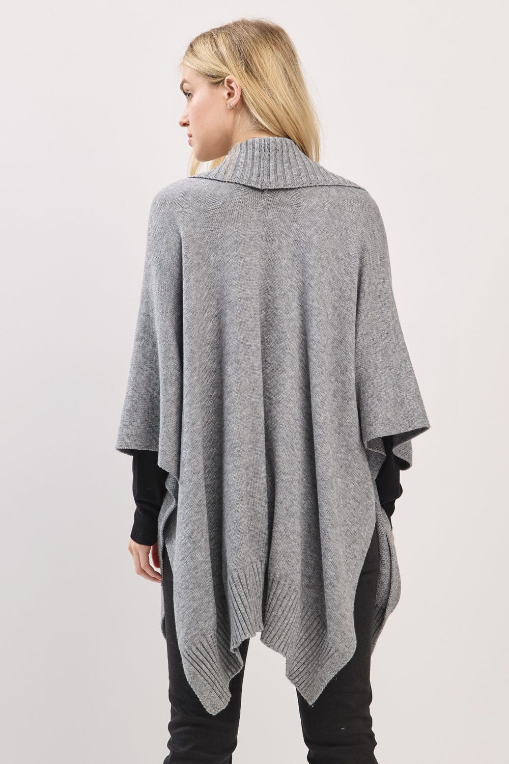 MS0455 Soft Knit Open Front Shawl With Ribbed Trim - MiMi Wholesale