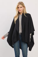 MS0455 Soft Knit Open Front Shawl With Ribbed Trim - MiMi Wholesale