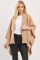 MS0455 Soft Knit Open Front Shawl With Ribbed Trim - MiMi Wholesale