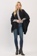 MS0455 Soft Knit Open Front Shawl With Ribbed Trim - MiMi Wholesale