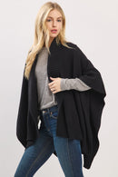 MS0455 Soft Knit Open Front Shawl With Ribbed Trim - MiMi Wholesale