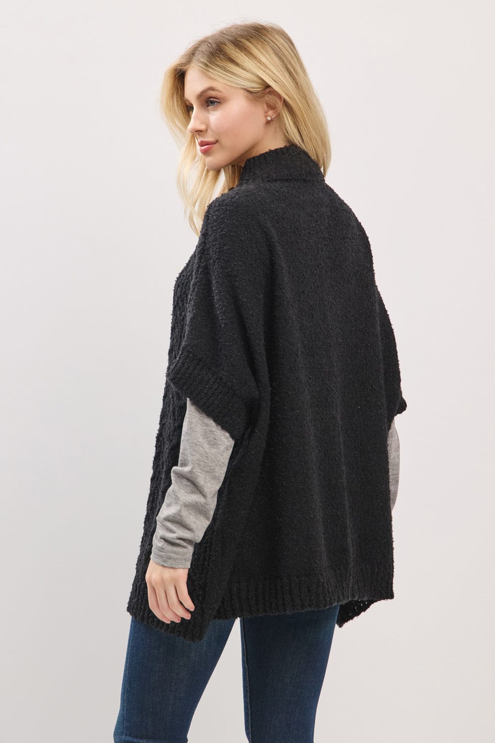 MS0463 Cable Knit Button Up Cape - MiMi Wholesale