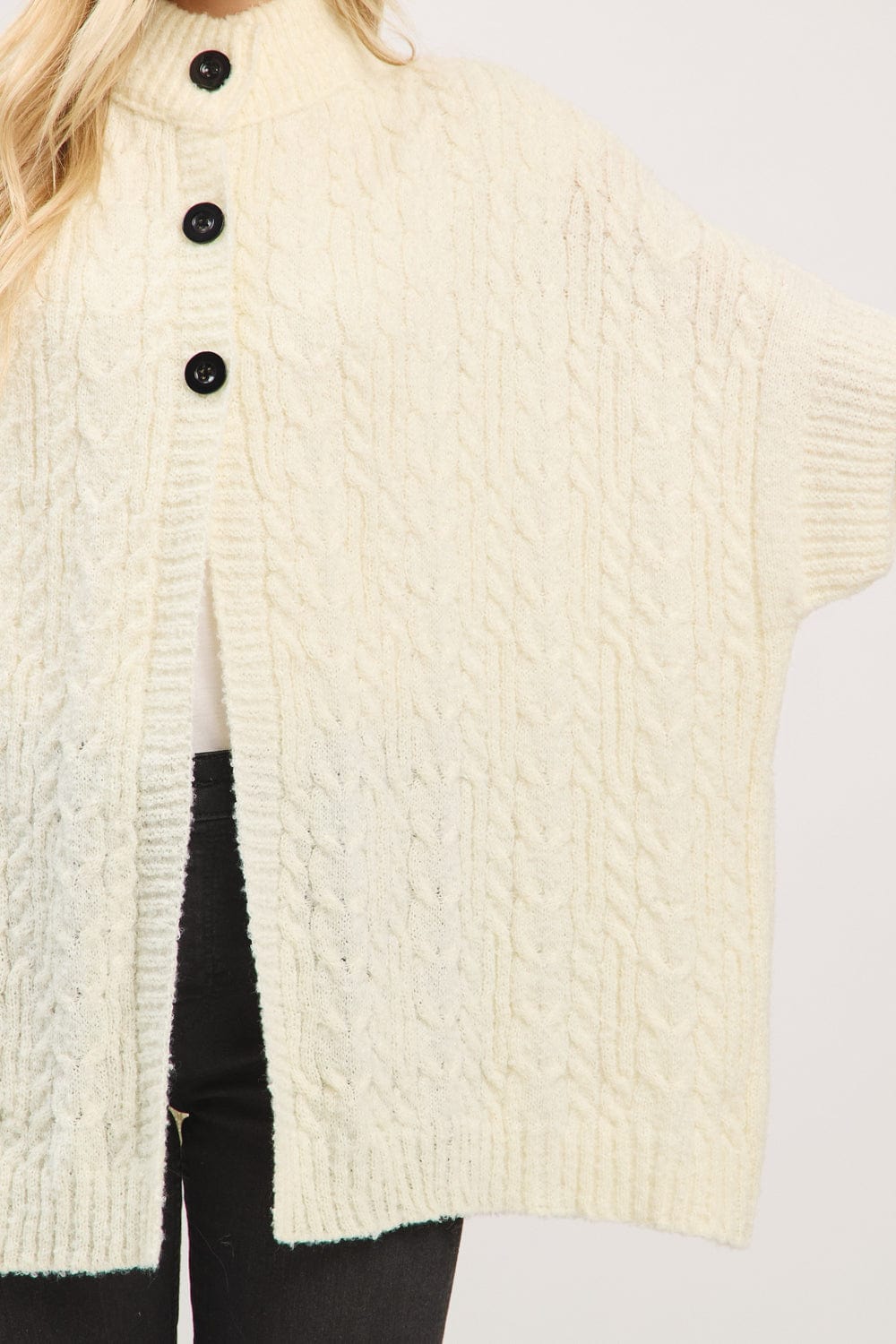MS0463 Cable Knit Button Up Cape - MiMi Wholesale