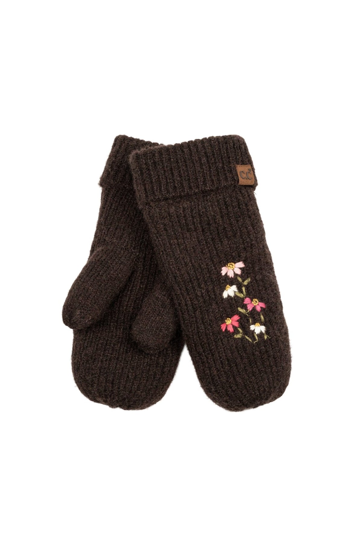 MTE0166 Iris Floral Embroidered Knit Mittens - MiMi Wholesale