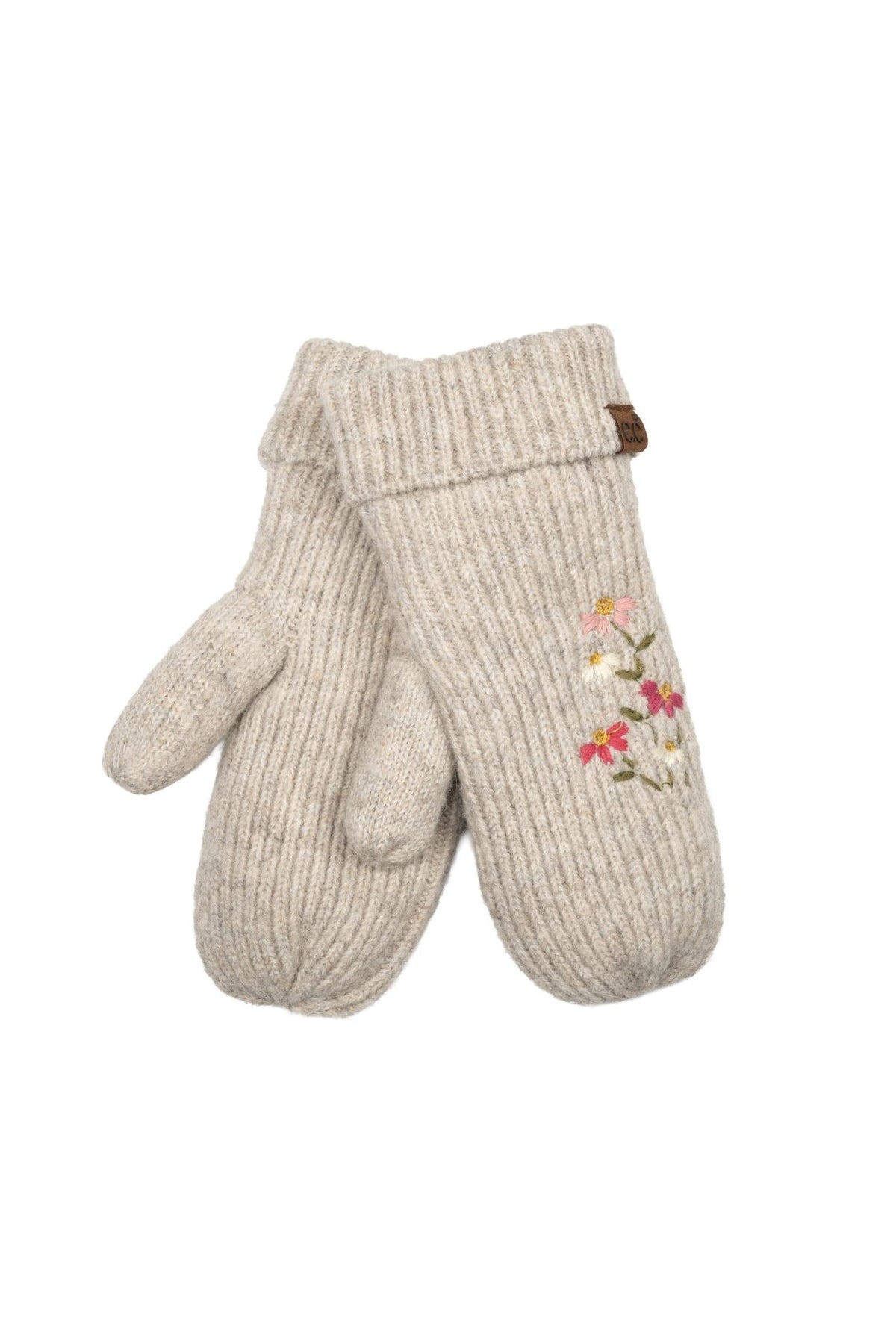 MTE0166 Iris Floral Embroidered Knit Mittens - MiMi Wholesale