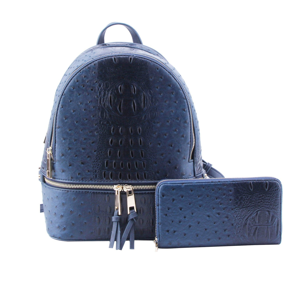 OS1062 Ostrich Crocodile Backpack and Wallet Set - MiMi Wholesale