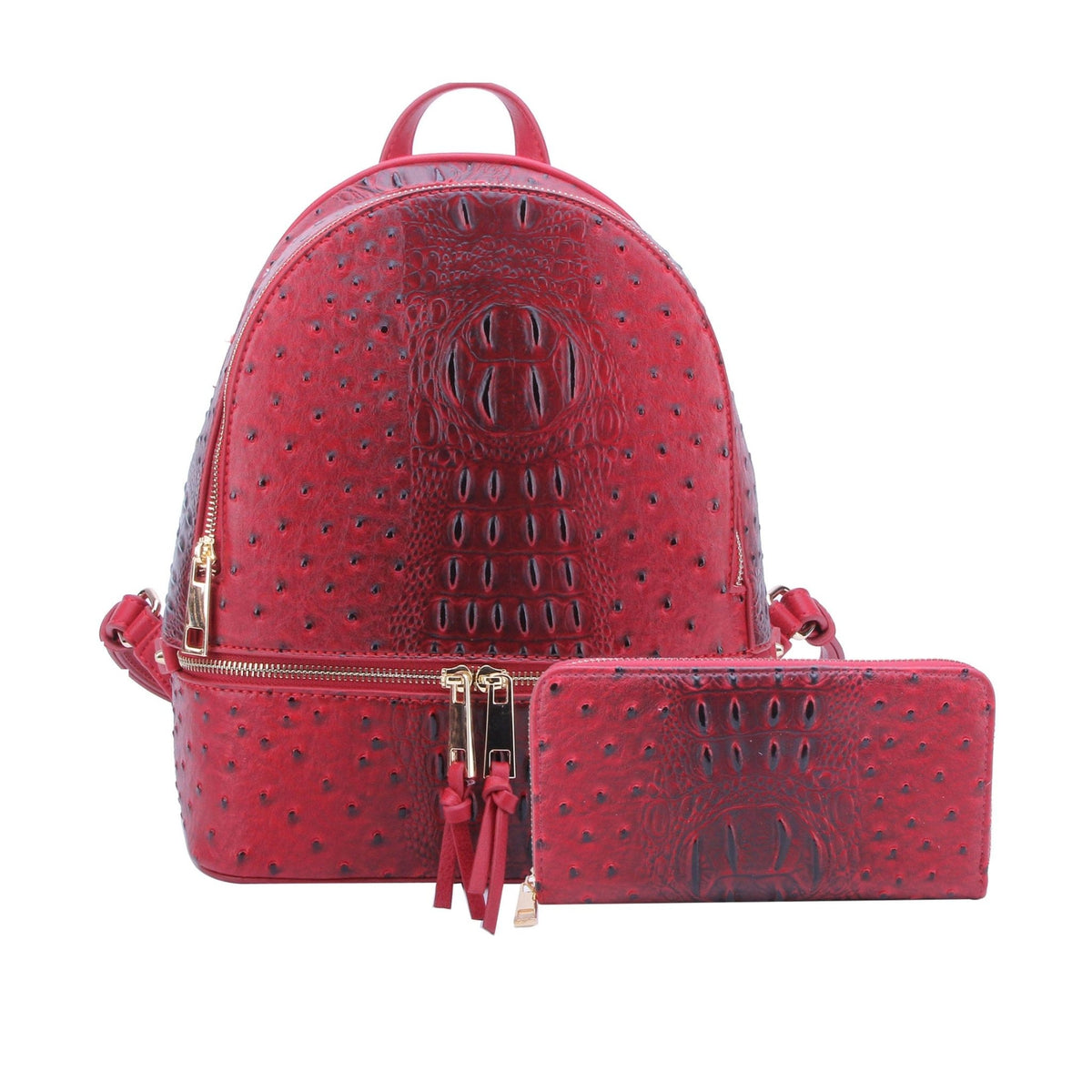 OS1062 Ostrich Crocodile Backpack and Wallet Set - MiMi Wholesale