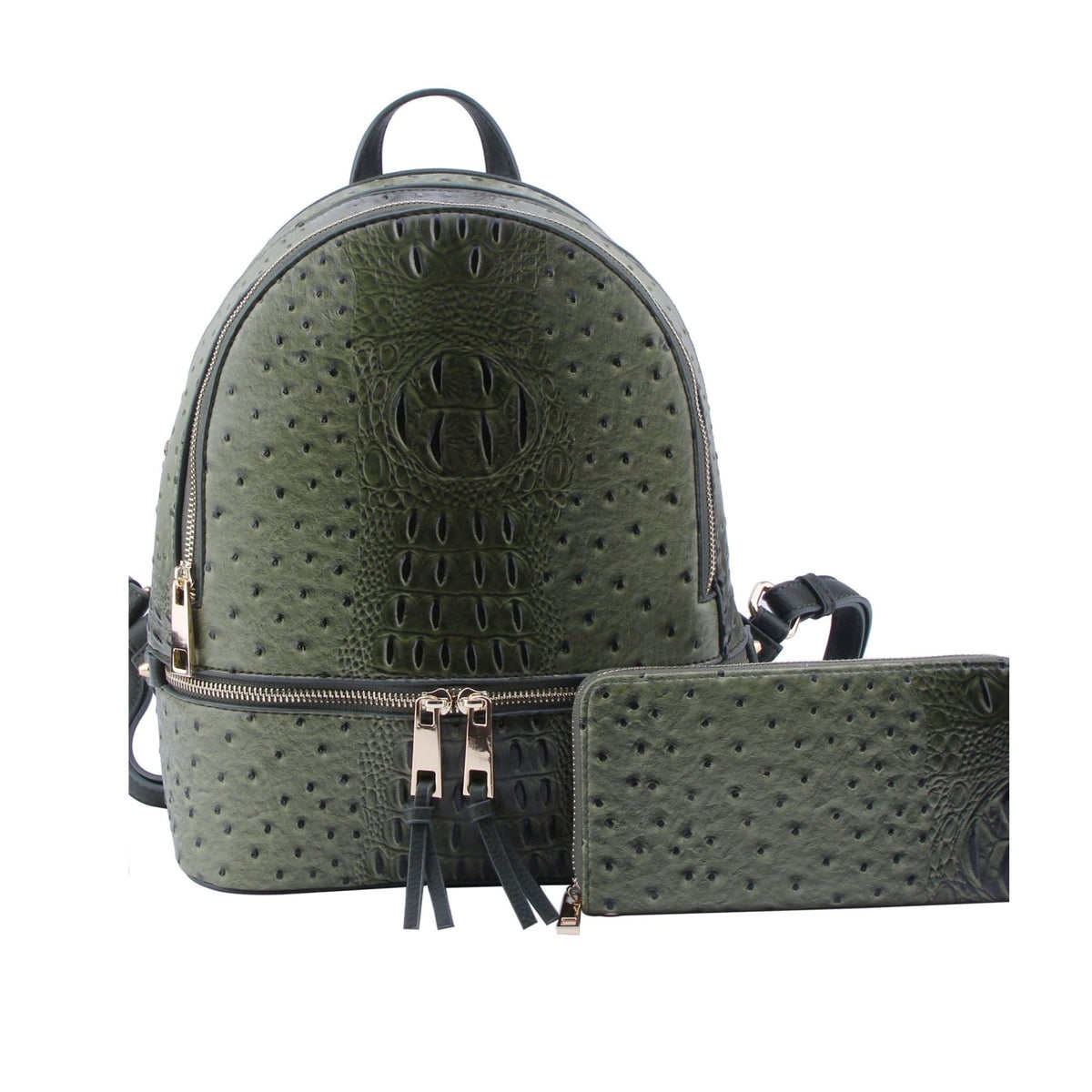OS1062 Ostrich Crocodile Backpack and Wallet Set - MiMi Wholesale