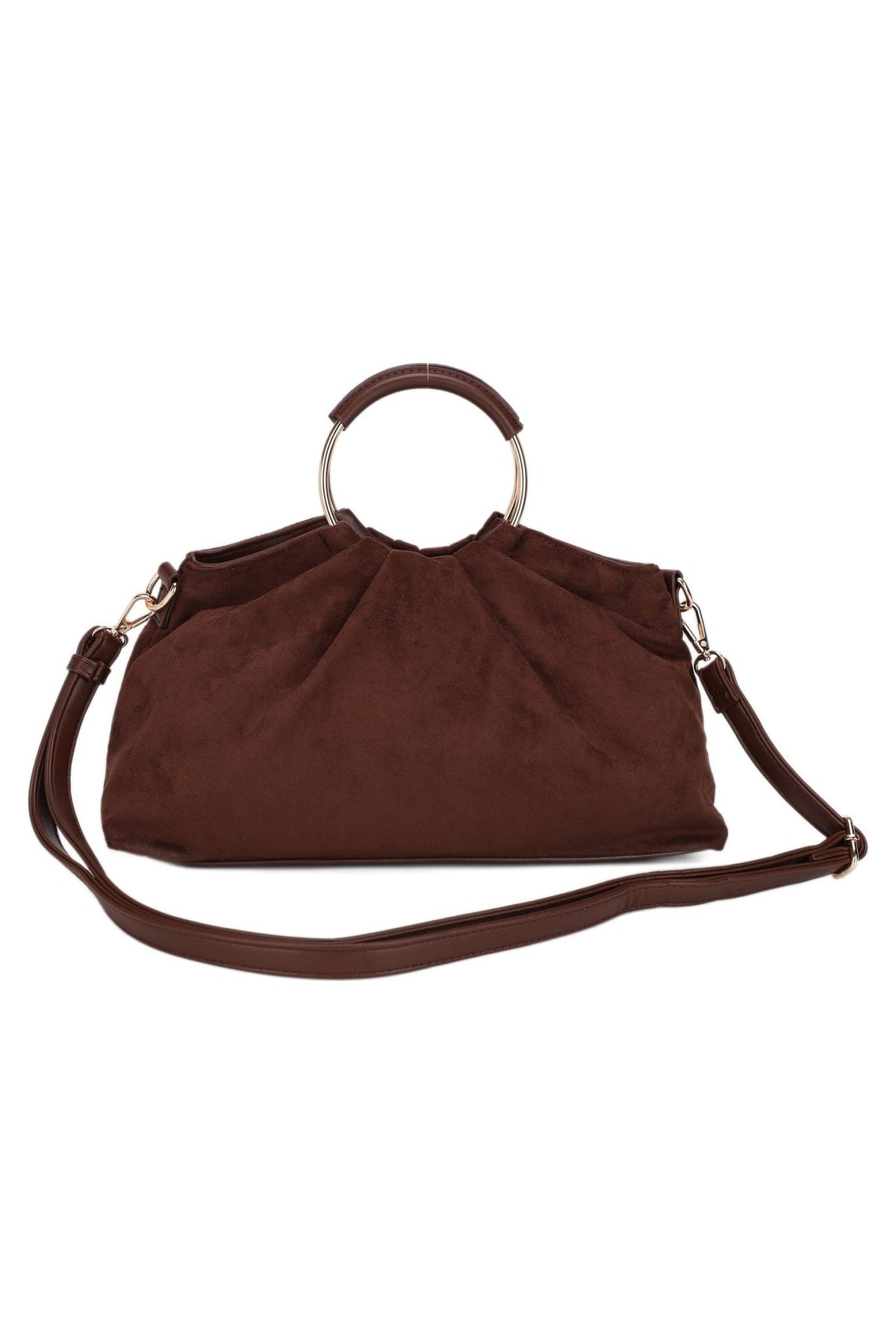 PA16785 Audrey Suede Studded Ring Handle Satchel - MiMi Wholesale