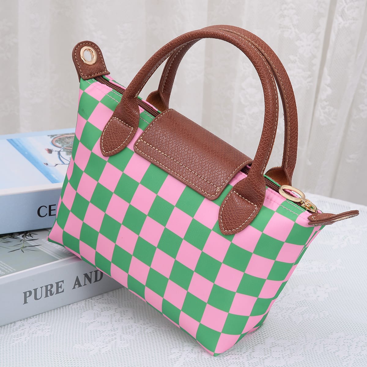 PP782 Amber Fashion Print Nylon Double Handle Crossbody Bag - MiMi Wholesale