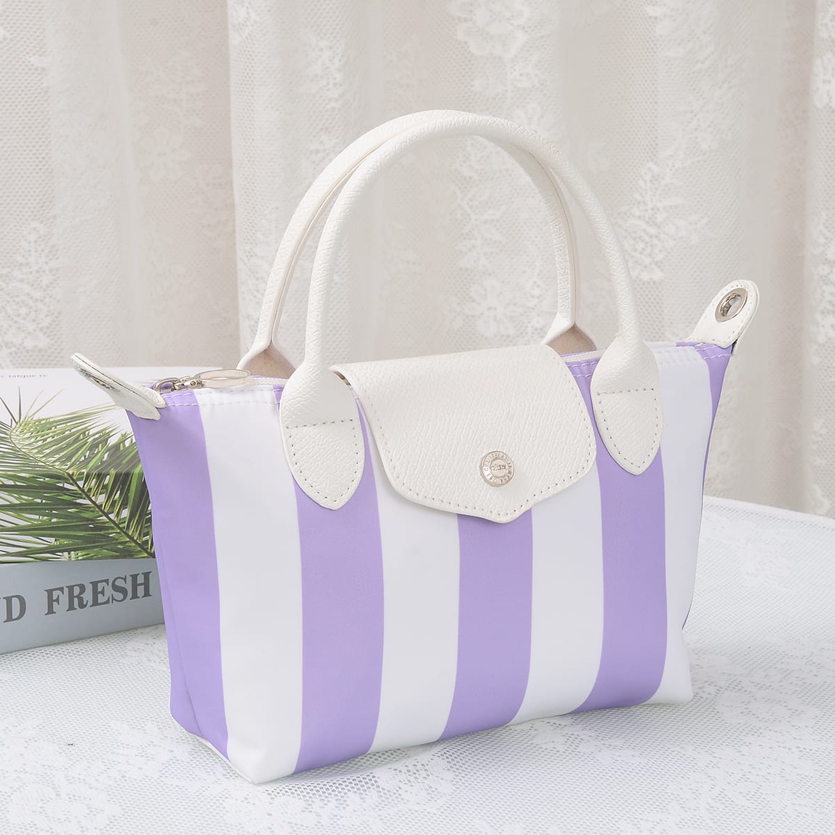 PP782S Riley Striped Nylon Double Handle Crossbody Bag - MiMi Wholesale
