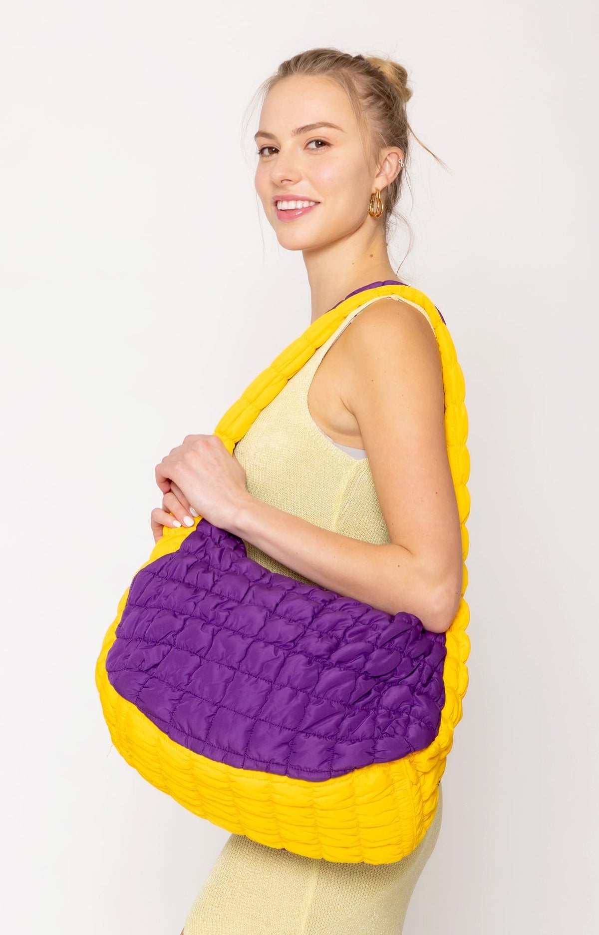 QBS420003 College Colors Large Quilted Puffer Bag - MiMi Wholesale