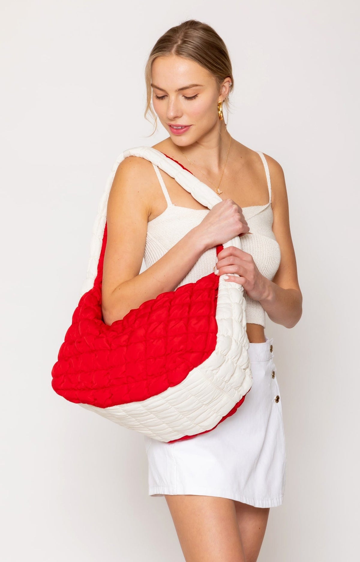 QBS420003 College Colors Large Quilted Puffer Bag - MiMi Wholesale