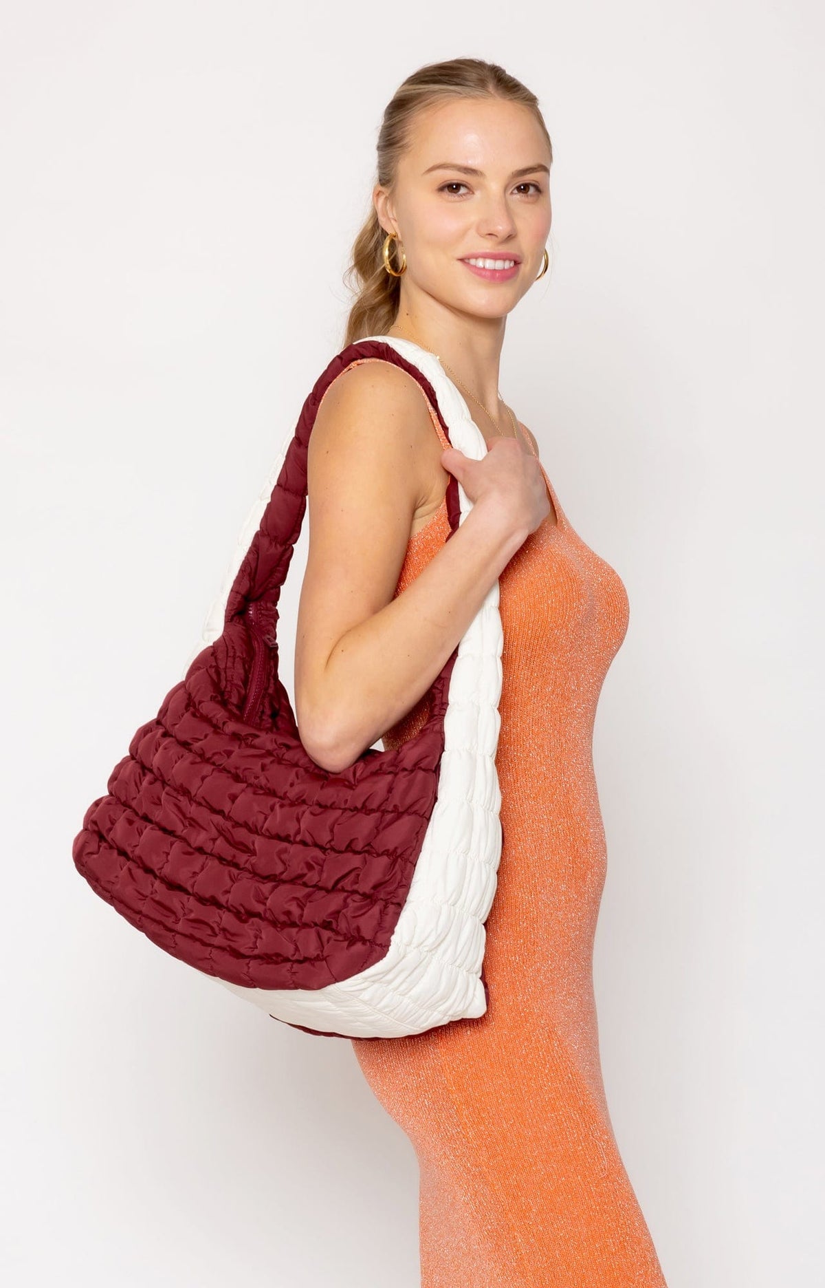 QBS420003 College Colors Large Quilted Puffer Bag - MiMi Wholesale