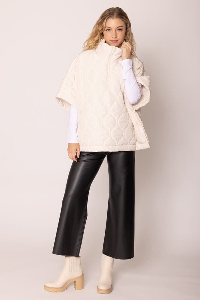 QCP420015 Quarter Zip Quilted Puffer Poncho - MiMi Wholesale
