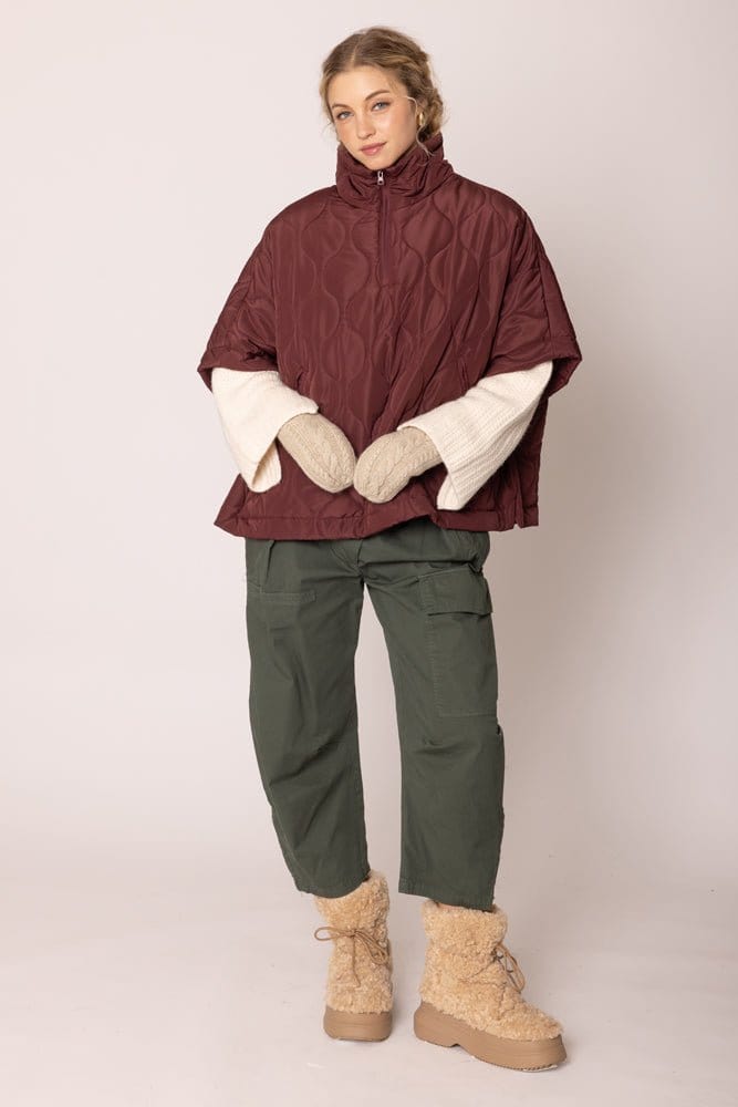QCP420015 Quarter Zip Quilted Puffer Poncho - MiMi Wholesale