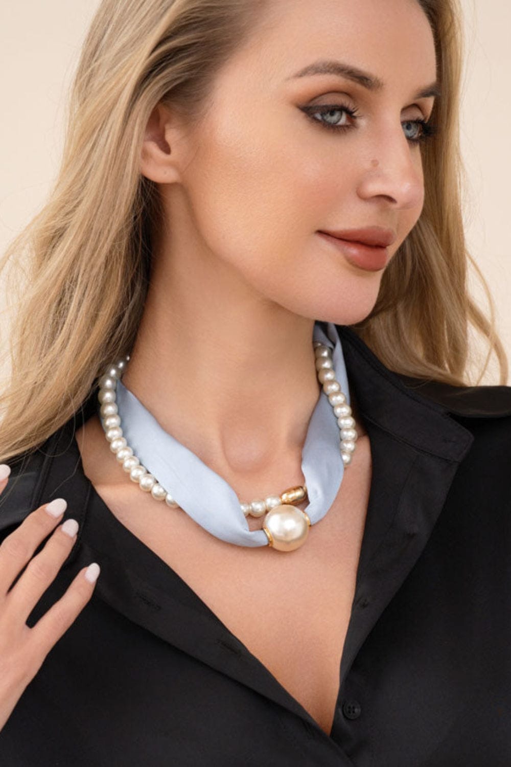 S5135 Pearl Silk Scarf Necklace - MiMi Wholesale