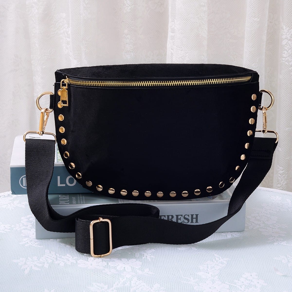 SD701 Carina Suede Studded Crossbody Bag - MiMi Wholesale