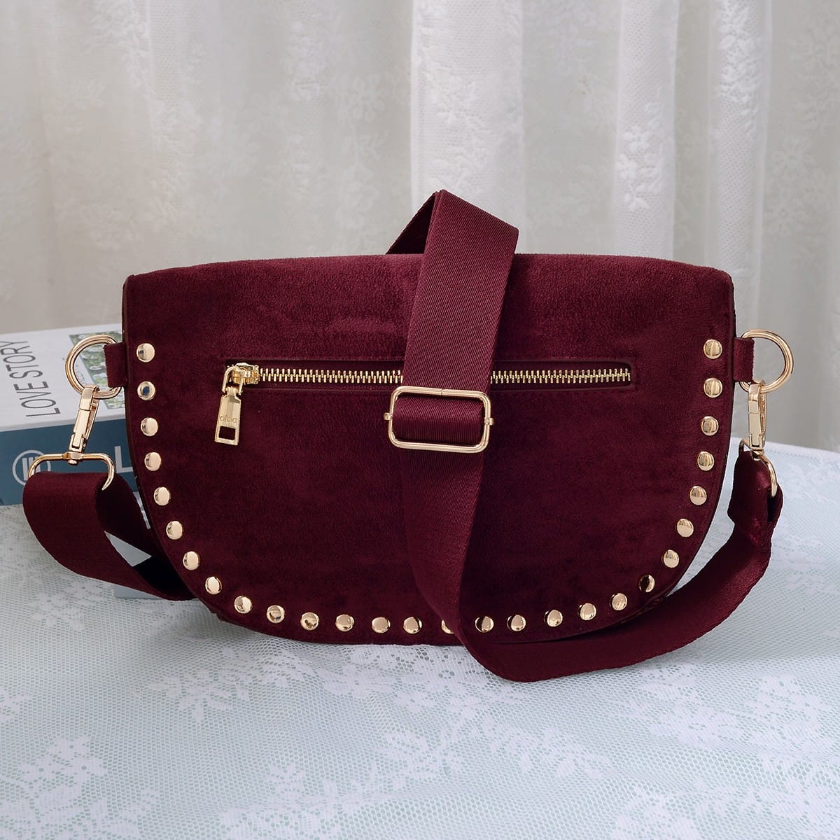 SD701 Carina Suede Studded Crossbody Bag - MiMi Wholesale