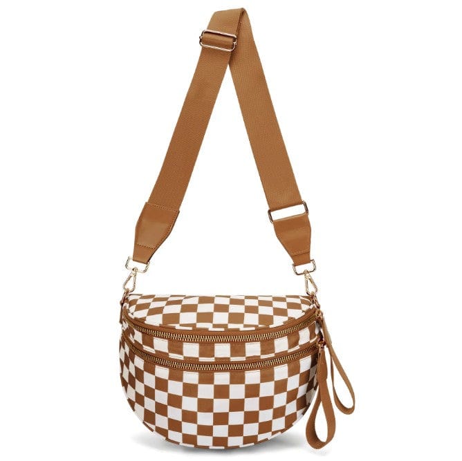 SF221010 Nylon Checker and Solid Color Sling/Crossbody Bag - MiMi Wholesale