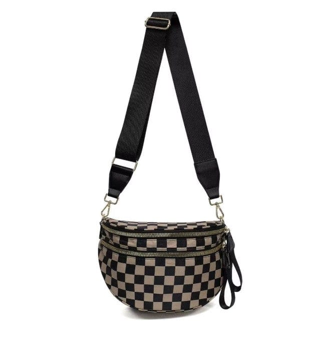 SF221010 Nylon Checker and Solid Color Sling/Crossbody Bag - MiMi Wholesale