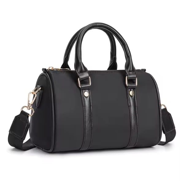 SF22407 Ella Nylon Checker and Solid Color Boston Bag - MiMi Wholesale