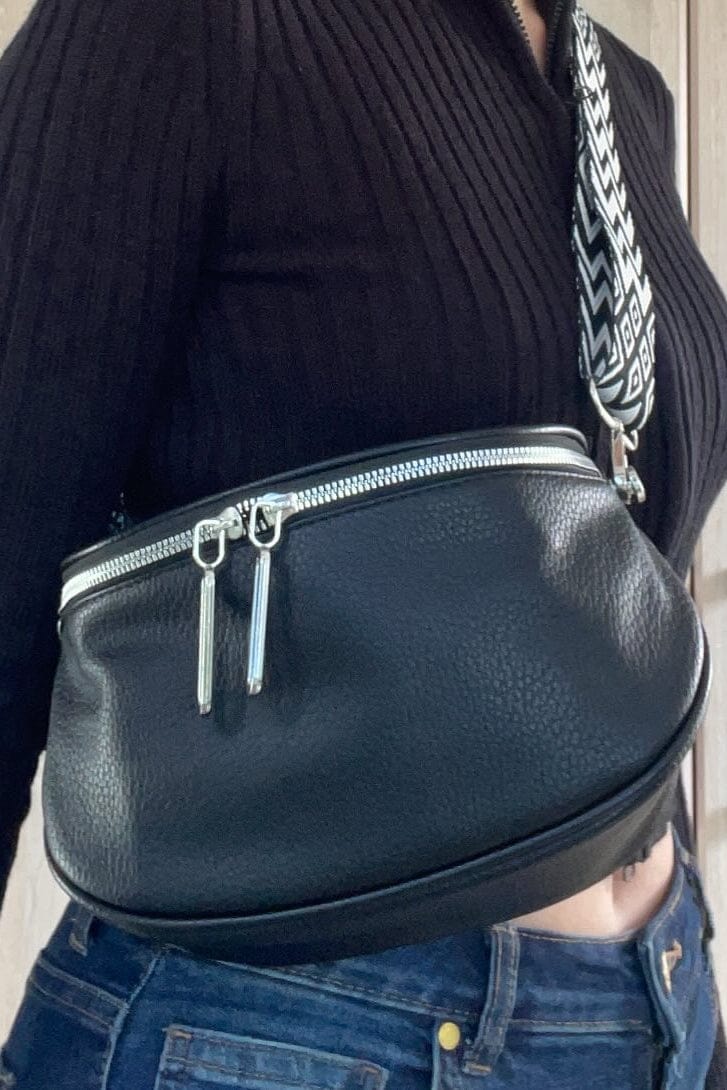 SF231015 Crossbody Bag With Chevron Print Strap - MiMi Wholesale