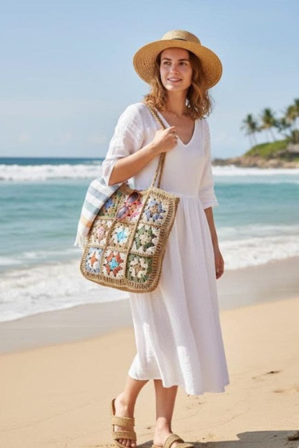 SF252116 Flower Patch Crochet Tote Bag - MiMi Wholesale